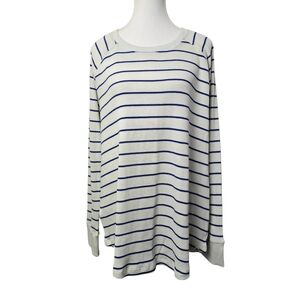 Eddie Bauer Navy Blue & White Striped Waffle Knit Crewneck Long Sleeve Shirt TL